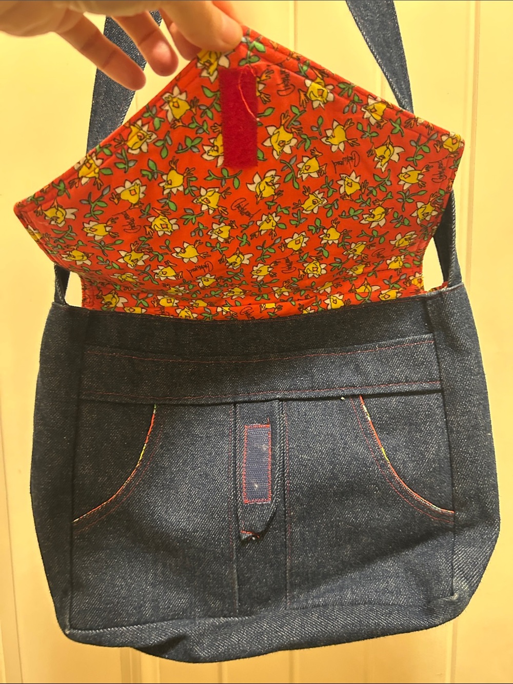 Vintage  Embroidered Denim Shoulder Bag with Butterfly Detail - Picture 3 of 7